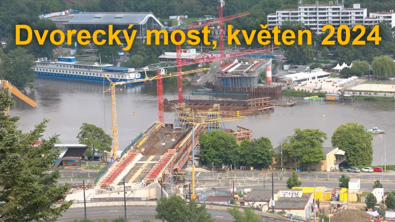 Stavba Dvoreckého mostu, stav prací květen 2024, pohled na další mosty | 8K HDR