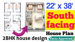 22x38 South Facing House Plan | 2BHK Modern Home Design | Vastu Approved South Face Plan