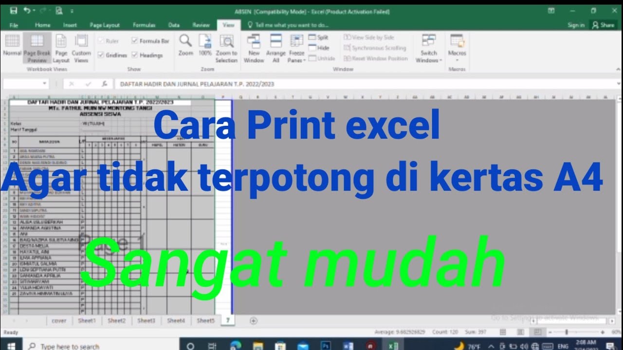Cara print excel agar tidak terpotong di kertas a4 youtube