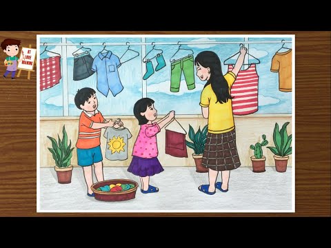 Video Vẽ tranh đề tài cuộc sống quanh em - Giúp mẹ phơi quần... - youtube