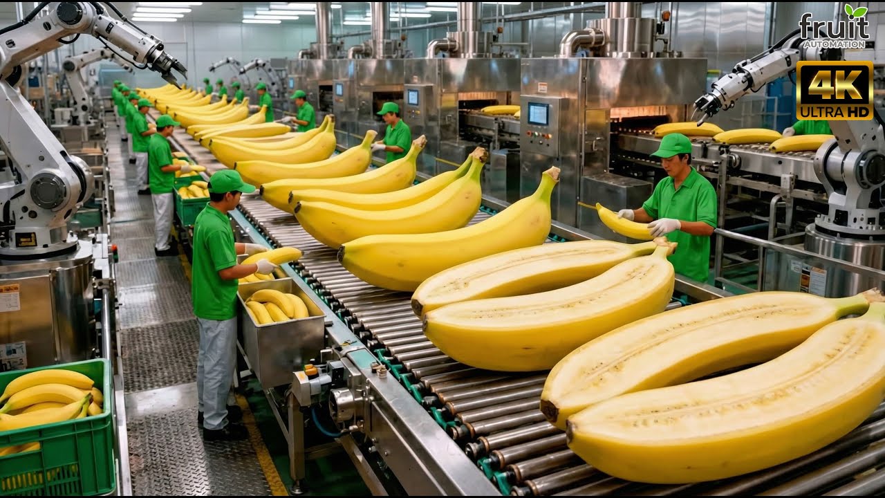 Inside a Modern Banana Factory | How Bananas Turn Into Desserts (The Whole Process) Fruit Automation