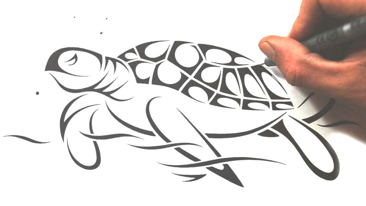 How to Draw a Sea Turtle - Tribal Tattoo Design Style - YouTube