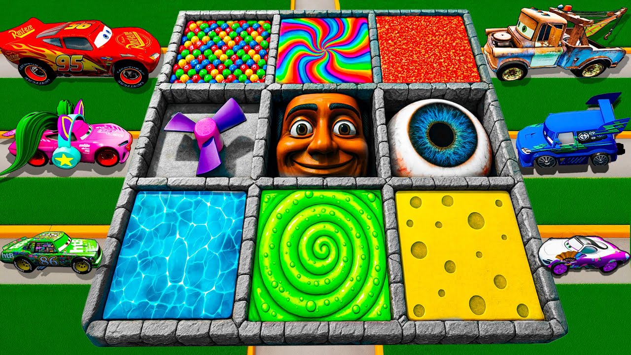 Pixar Cars Lightning McQueen vs Giant Pit Traps! Can Cars Survive Crazy Challenges? | BeamNG Drive