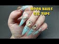 MOON NAILS ON A BLUE BACKGROUND / EXTENSION WITH GEL TIPS  ASMR NAILS