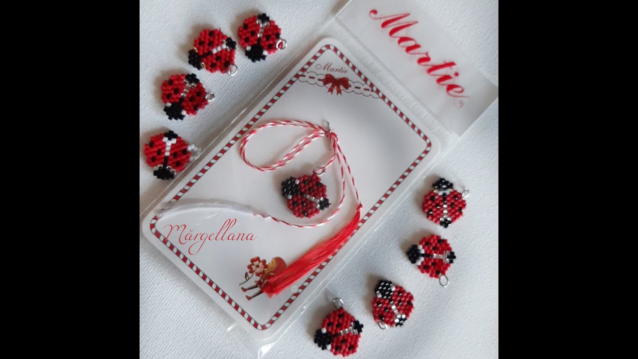 Mărțişor buburuză din mărgele - tutorial