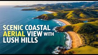 Scenic Coastal Aerial View: Stunning Lush Hills & Deep Blue Ocean