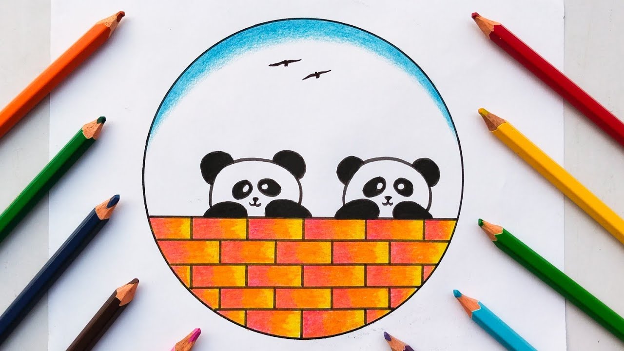 Drawing ???? Cute pandas drawing ???? Easy scenery drawing ❤️ Unique ...