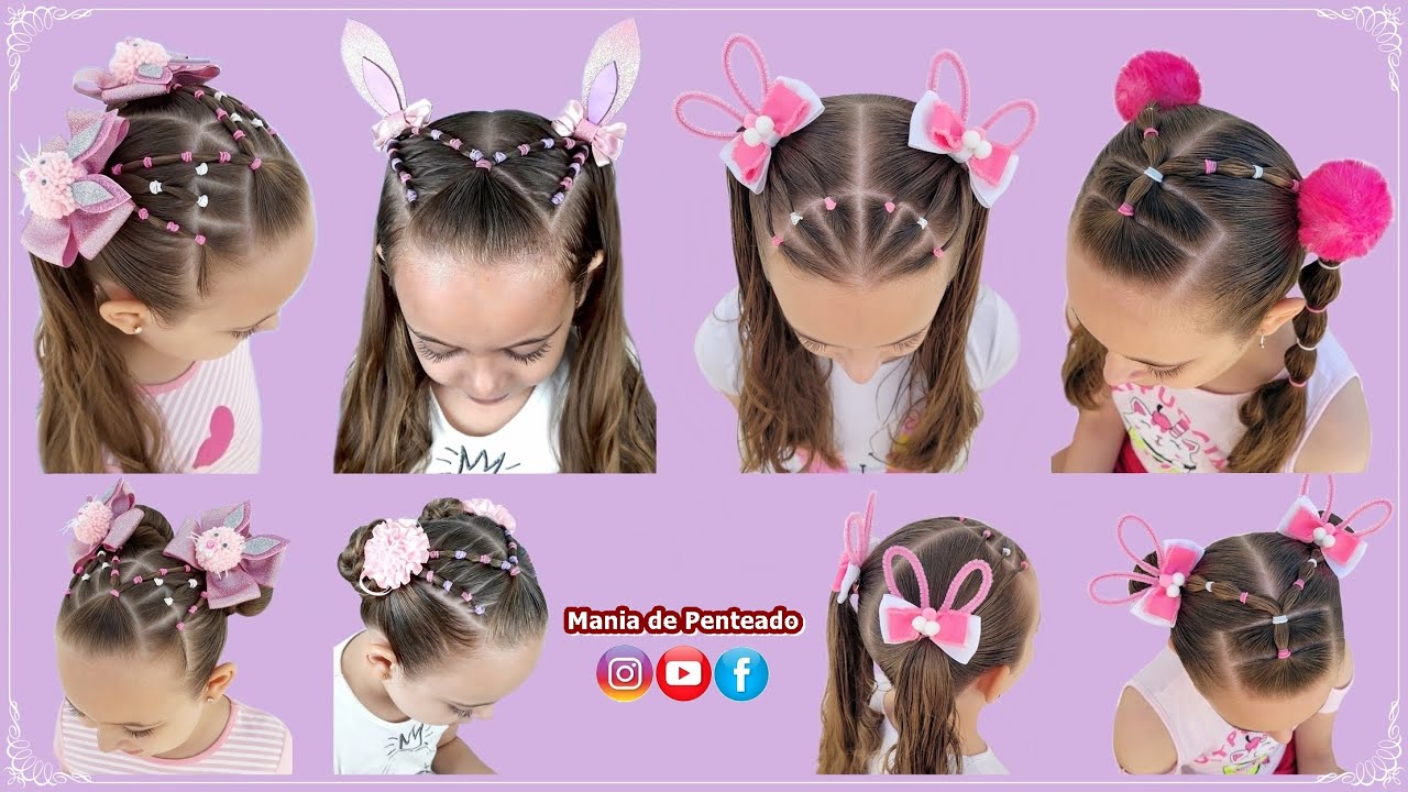 Penteados Infantis Rápidos e Fáceis  Quick and Easy Hairstyles with Rubber  Bands for Girls 🥰💞 