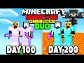 We Survived 200 Days On ONE BLOCK In Hardcore Minecraft - DUO 100 Days