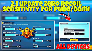 New Update 2.1 Zero Recoil Sensitivity code + Control Setting Pubg Mobile/Bgmi Sensitivity Setting