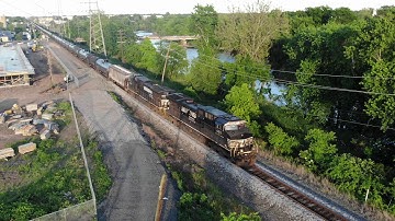 2.7K 60FPS: Norfolk Southern Trains 21Q and 65K at Bound Brook 6/16/20