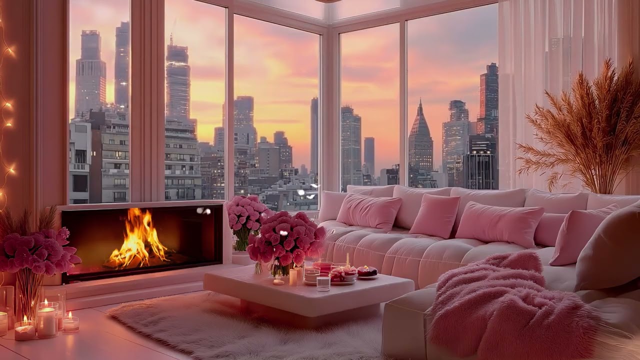 Cozy Afternoon Living Room 🌇Soft Piano Music & Fireplace Sounds for Relaxation, Stress & Inner Peace