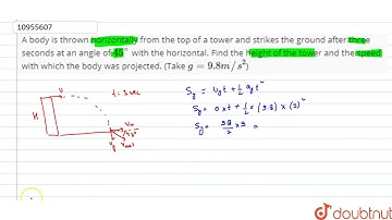 A body is thrown horizontally from the top of a tower and strikes the ground after three