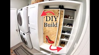 DIY LAUNDRY ROOM MAKEOVER // How to build  Storage for a laundry room // shoe organization ideas