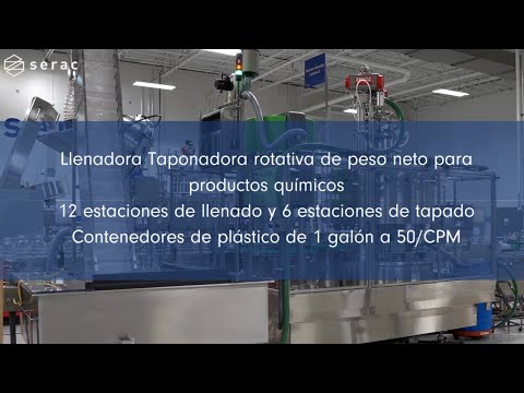 Llenadora Taponadora Rotativa de Peso Neto Para Productos Químicos - video from Serac