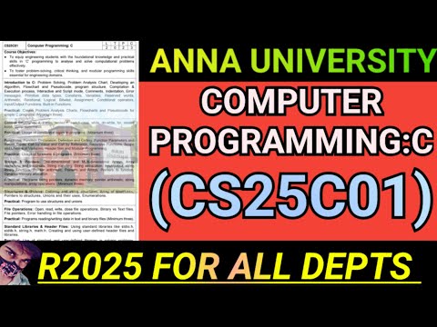 Computer Programming:C Regulation 2025 Anna University | CY25C01#cs25c01#cprogram #programminginc#au