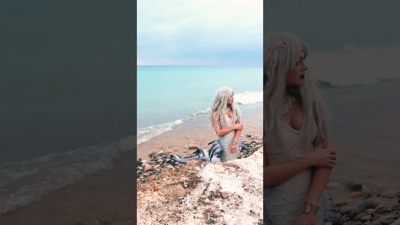 A mermaid in a beautiful winter setting