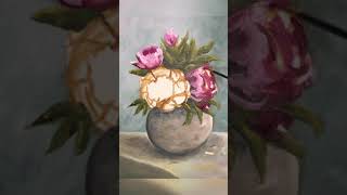 Oil paint flower vase tutorial رسم مزهرية ورد بالألوان الزيتيه