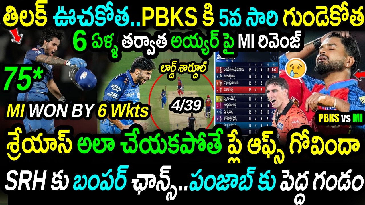 🚨Tilak & Lord Shardul Destroy PBKS|MI Won By 6 Wickets Against PBKS|PBKS vs MI Match 58 Highlights