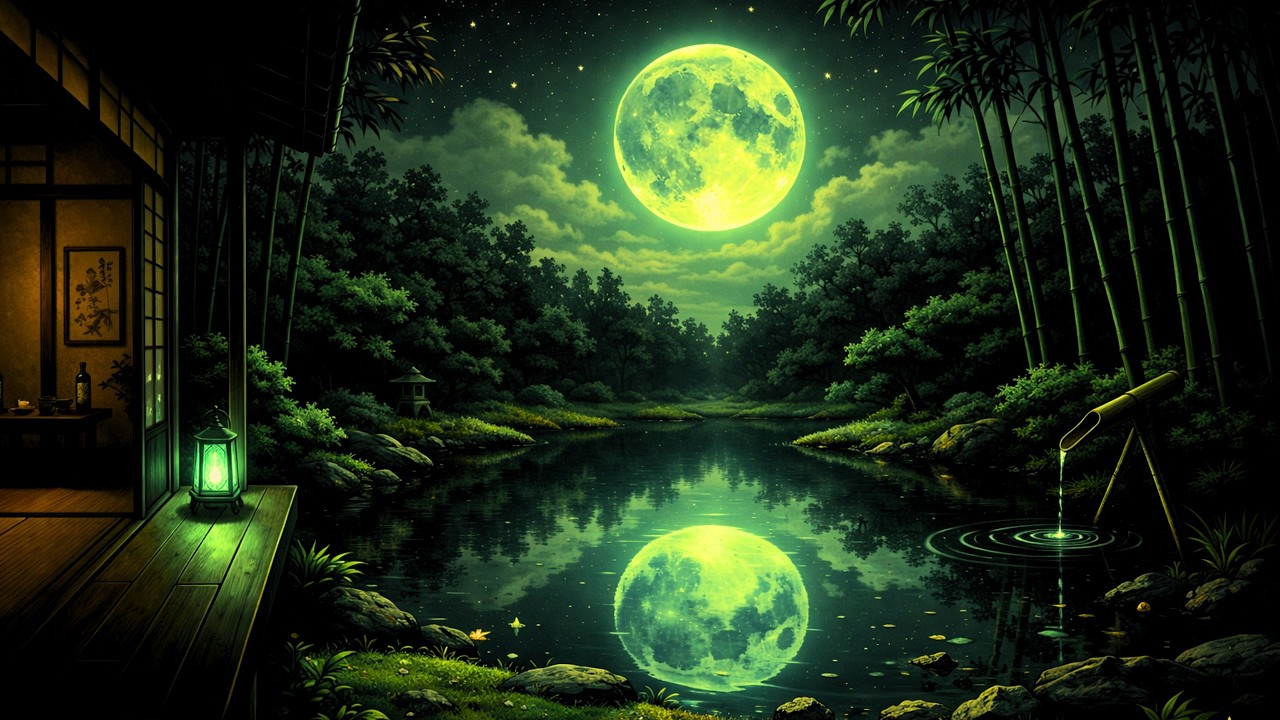 Japanese Ambient - 翠の月夜と竹林の静寂 - Mystical Green Moon & Bamboo Forest for Sleep