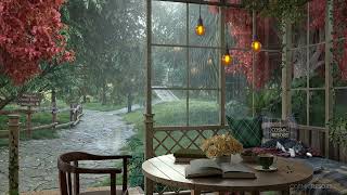 Garden Porch Ambience with Relaxing Gentle Light Rain Sounds / for Relaxation and Studying