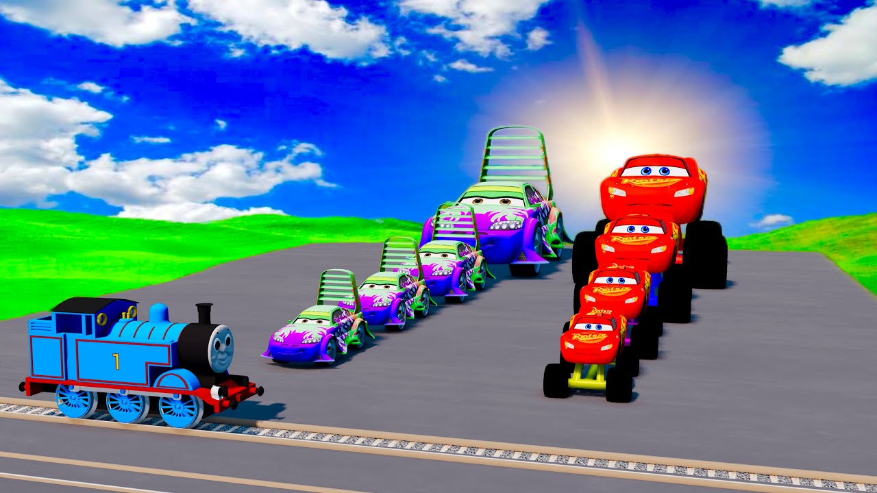 Big & Small Lightning McQueen Monster Truck vs PIXAR SPORTS CAR | BeamNG.Drive