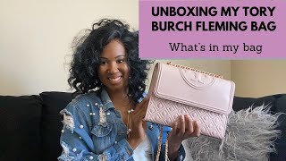 Unboxing my Tory Burch Fleming Shoulder Bag (Shell Pink) (What's in my bag:  Pros and Cons) 