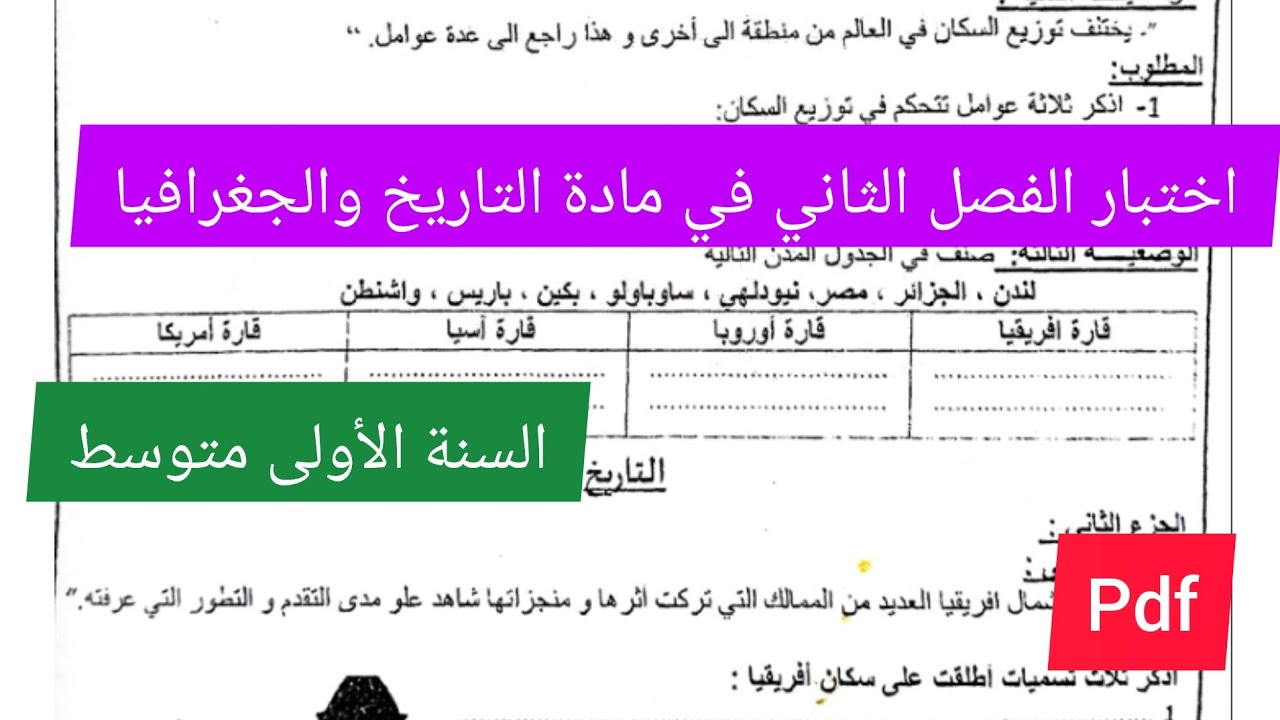 اختبار الفصل الثاني في مادة التاريخ والجغرافيا السنة الأولى متوسط💯🔥💪
