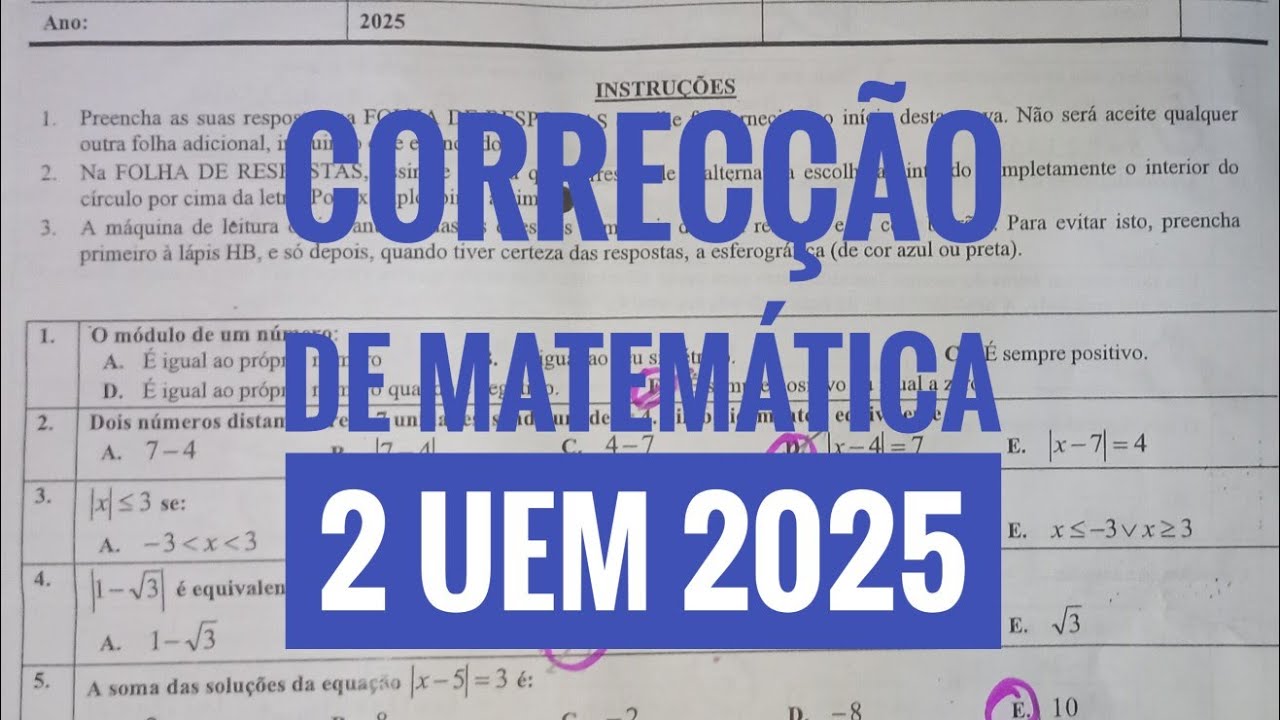 CORRECÇÃO DO EXAME DE MATEMÁTICA 2 UEM 2025 (PARTE 1)