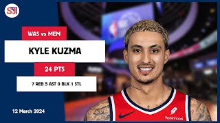 KYLE KUZMA 24 PTS, 7 REB, 5 AST, 0 BLK, 1 STL vs MEM | 2023-2024 WAS | Player Full Highlights