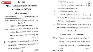 MSC 1ST SEM MATHEMATICS ADVANCED ALGEBRA 2024 | MJPRU