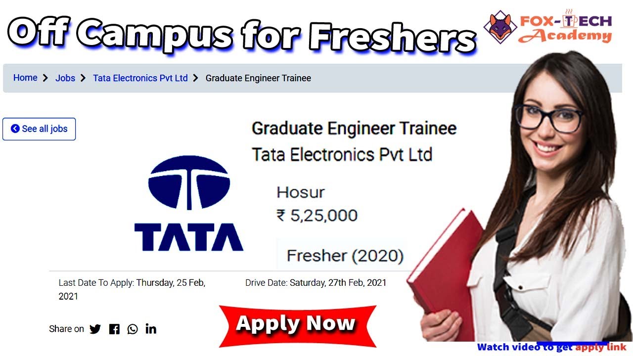 Tata Electronics off campus recruitment 2021 off campus Jobs for freshers 2021 Job for