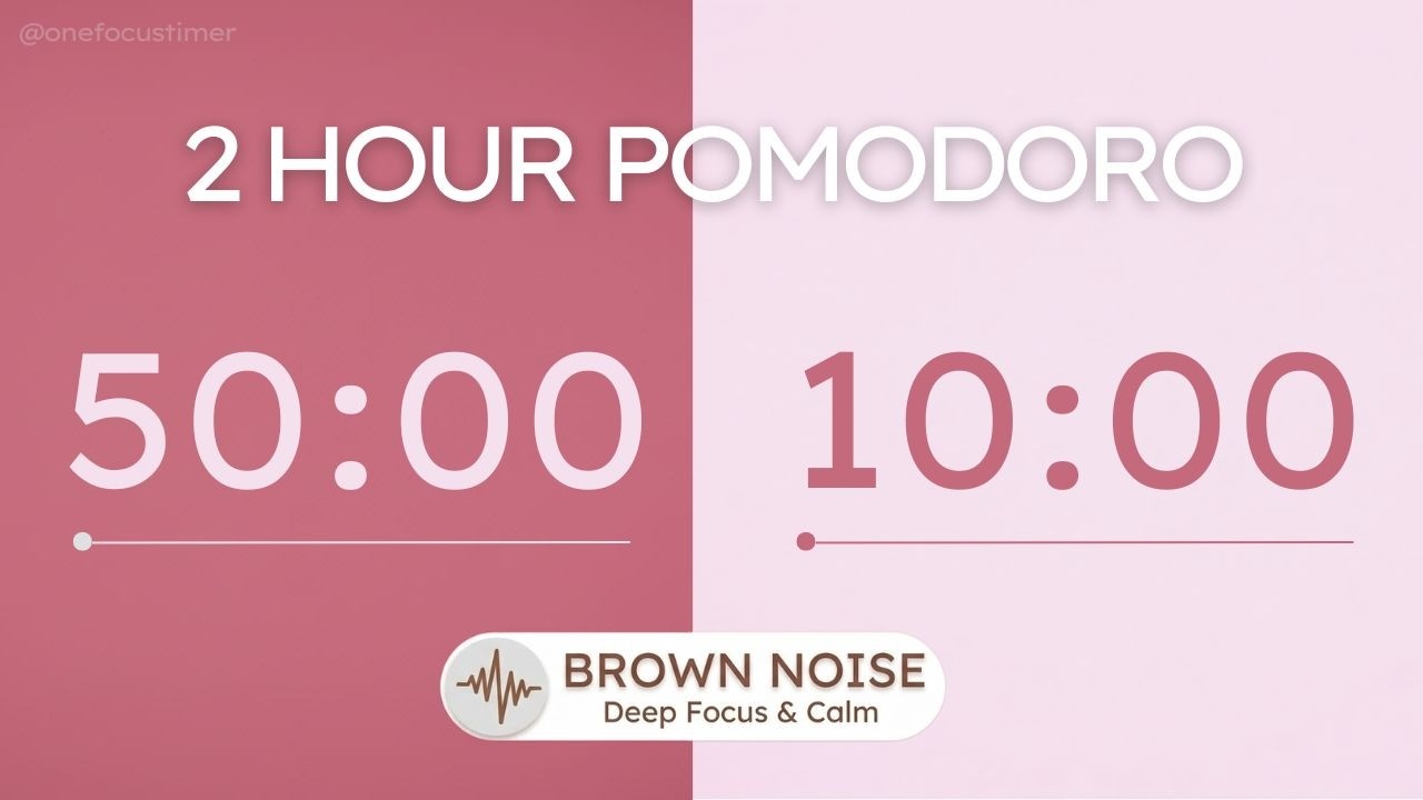 2 Hour Brown Noise Pomodoro Timer🌷50/10 | Deep Focus (ADHD Friendly ...