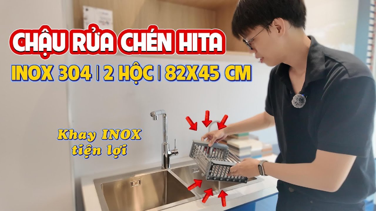 Chậu chén 2 hố inox 304 82x45 cm HITA HD8245C-304