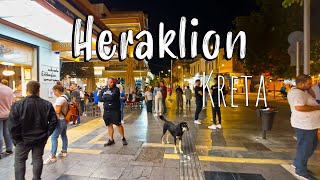 Crete Greece, Heraklion nightlife, 4K walking tour, Kreta Griechenland