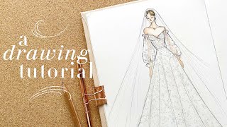 How To Draw A Dreamy Wedding Dress Pencils Watercolour