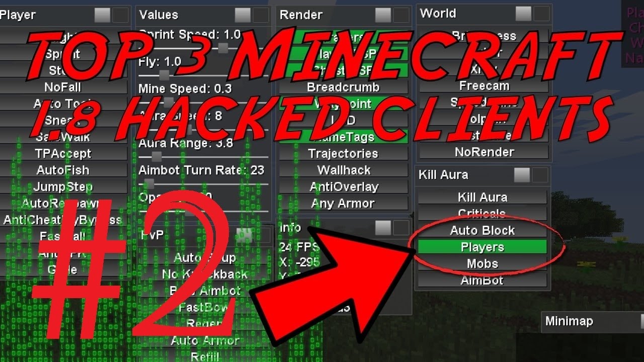 TOP 3 MINECRAFT 1.8 HACKED CLIENTS #2 [WITH FREE DOWNLOAD / OPTIFINE