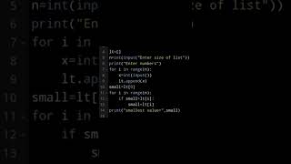 WAP to input a list of values and print the smallest value of the list || #python  #shorts
