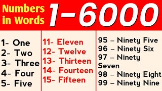 1 To 6000 Numbers in words in English || 1 - 6000 English numbers with spelling