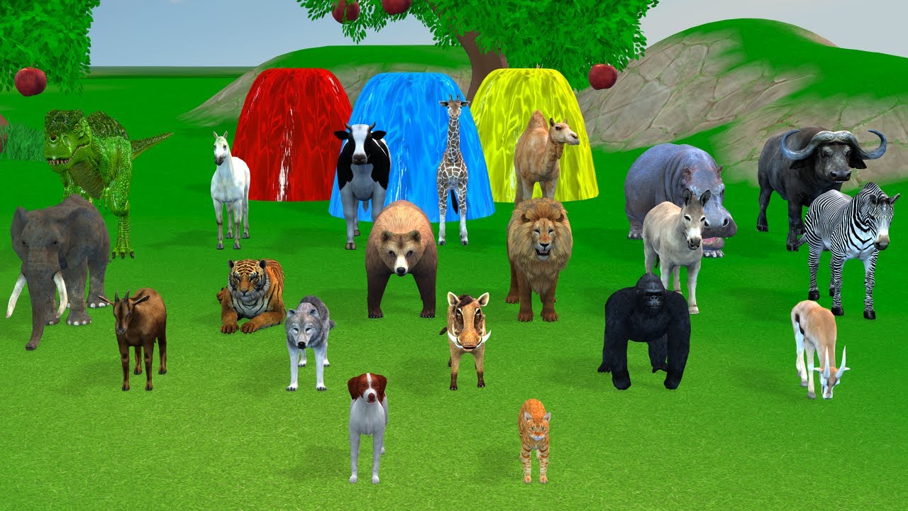 Long Slide Game with Cow Elephant Gorilla Hippopotamus Tiger 3d Animal Game Funny 3d Animals