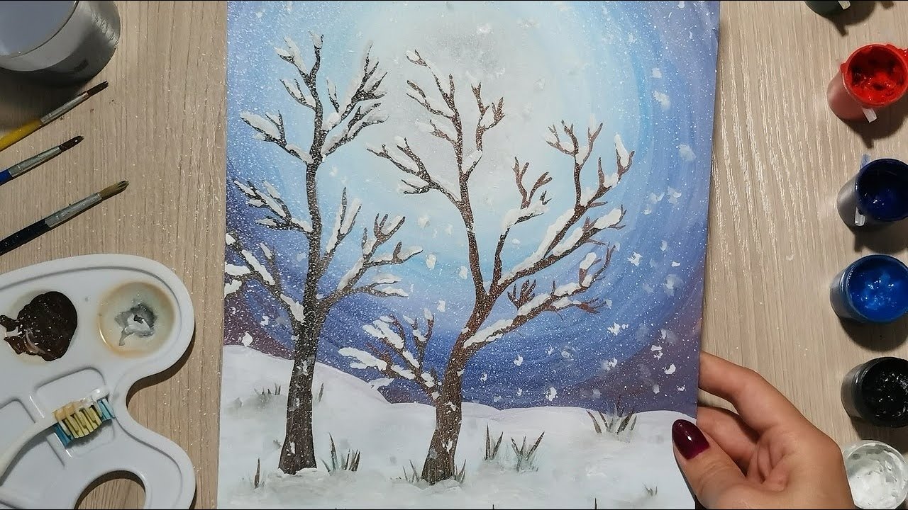 Как нарисовать зиму. Мастер-класс для детей и начинающих. How to draw winter