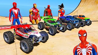 HOMEM ARANHA e AMIGOS CORRIDA COM CARROS RC CONTROL na Rampa do Mar - GTA V