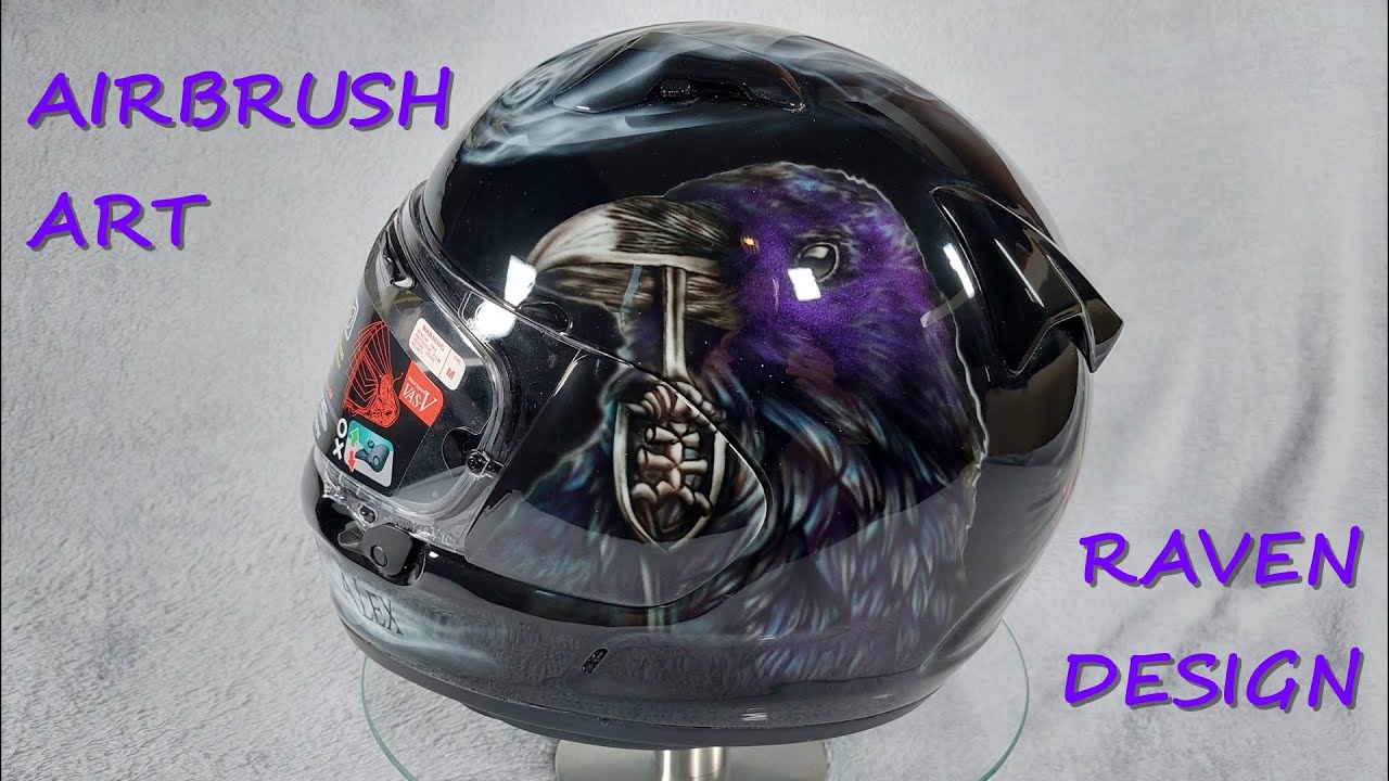 How to made/airbrush Raven designed Moto Helmet - Airbrush Art - 3. episode