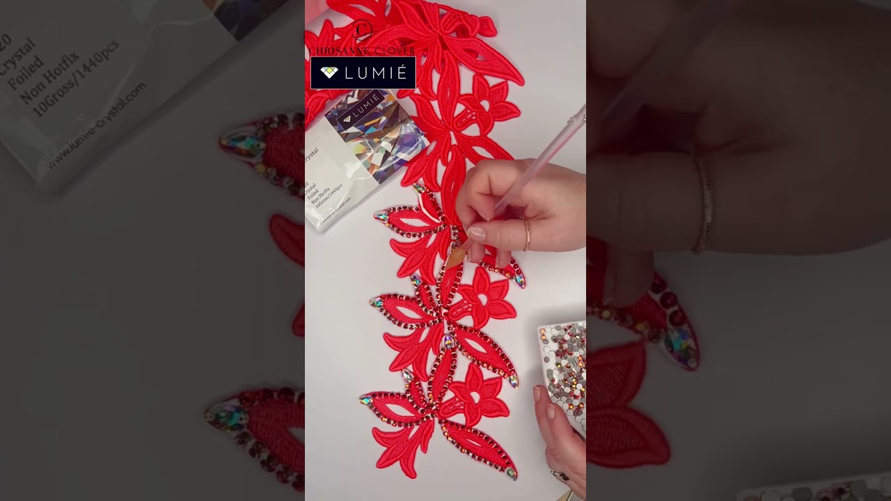 Lumie Crystals on Georgina Guipure Lace Fluo Red