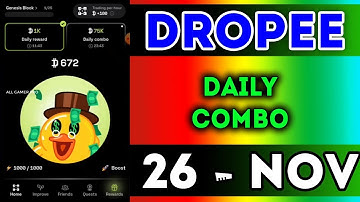Dropee Daily Combo 26 November 2024 | Today Dropee Daily Combo | AGP