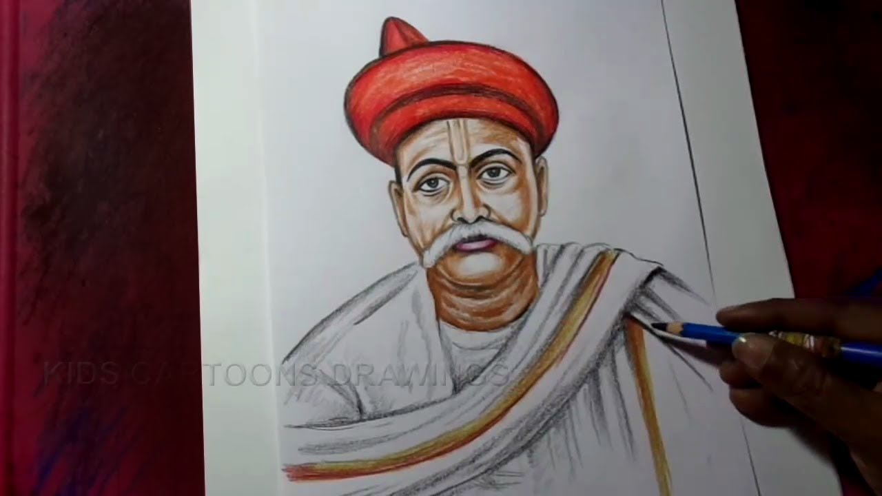 How to Draw Bal Gangadhar Tilak Detailed Drawing - YouTube