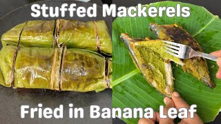 Stuffed Mackerel Fried in Banana Leaf | Goan Green Masala Mackerel Fish Fry Recipe | Goan Fish Fy
