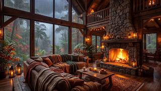 Smooth Jazz Piano for Autumn Rainy Days - Warm Living Room Ambience with Fireplace Crackling Sound 🍁 screenshot 1