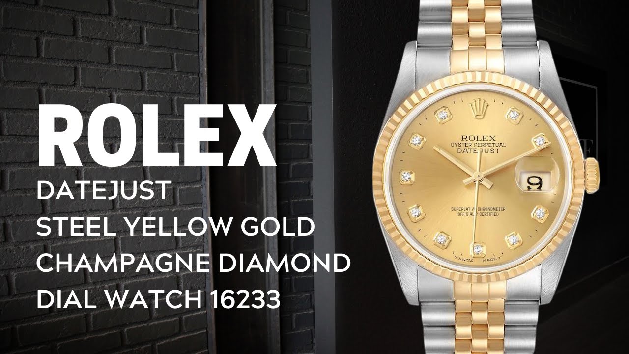 ROLEX MENS DATEJUST 16233 18K YELLOW GOLD STAINLESS STEEL DIAMOND WATCH