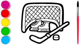Hockey Set - Coloring and Drawing | How to Draw a Picture Skates, Puck, Hockey Stick, Goal | Art Box